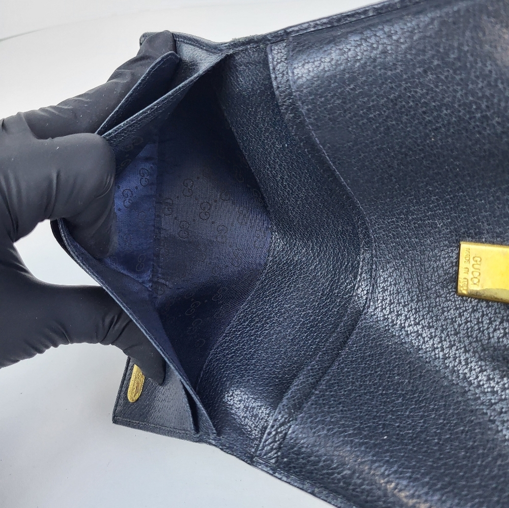 Gucci Blue and Beige Monogram Continental Wallet with Gold Accent - Picture 6 of 7